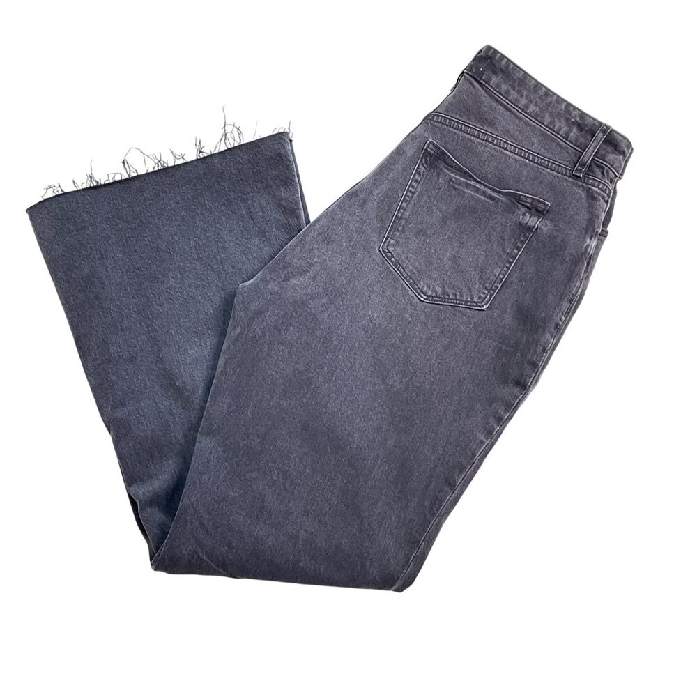 Loft Womens Curvy High Waist Flare Jeans Frayed Hem Button Fly Charcoal Gray u